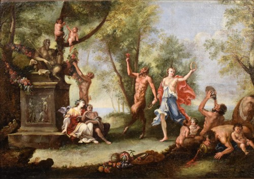 Bacchanale avec offrandes à Pan - Atelier de Filippo Lauri (1623-1694) - Tableaux et dessins Style Louis XIV